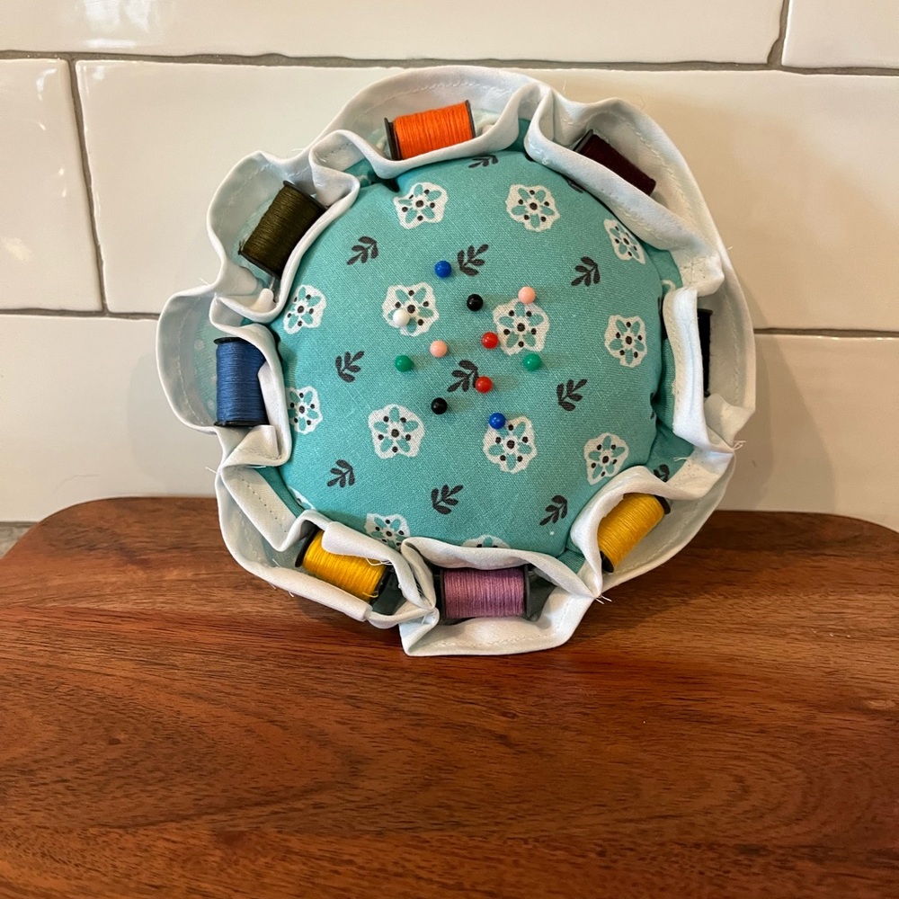 Hand Crafted Floral Pin Cushion with Thread Holders